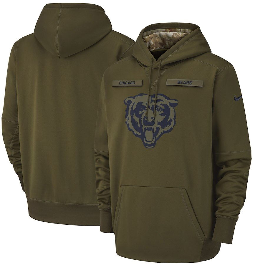 Men's Chicago Bears Olive Salute to Service Sideline Therma Performance Pullover 2018 NFL Hoodie